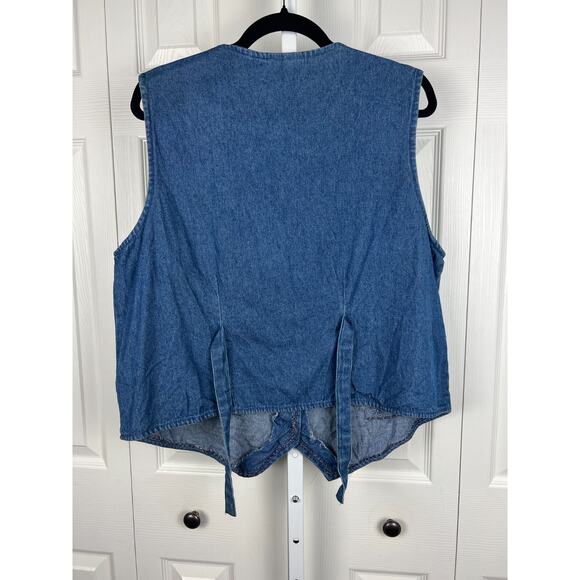 Vintage Bobbie Brooks Jean Denim Patchwork Floral Embroidered Vest Large Boho - Picture 5 of 8